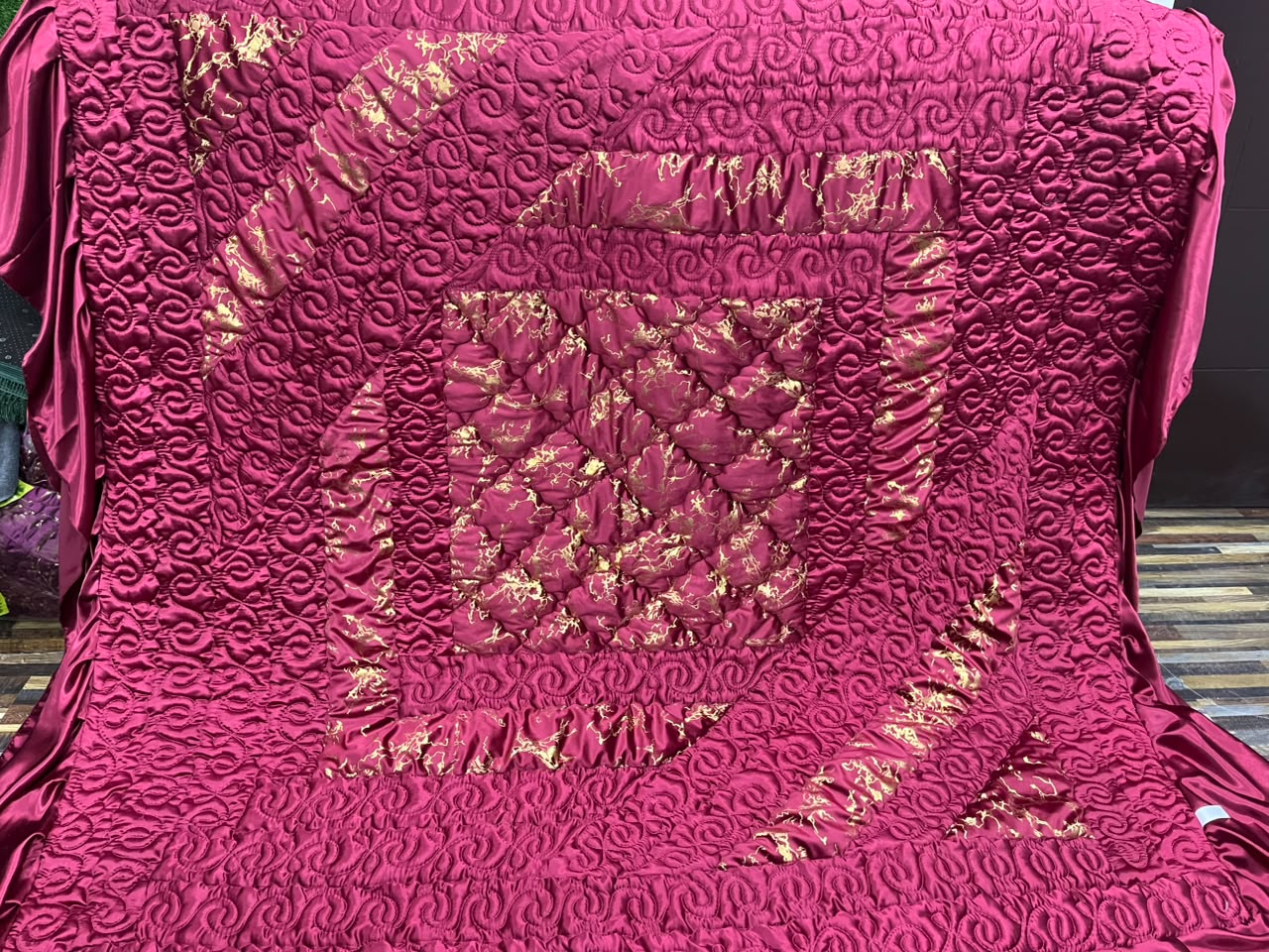 Luxury Magenta Velvet Bridal Bed Sheet Set | Premium Quilted Wedding Bedding | King Size