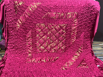 Luxury Magenta Velvet Bridal Bed Sheet Set | Premium Quilted Wedding Bedding | King Size