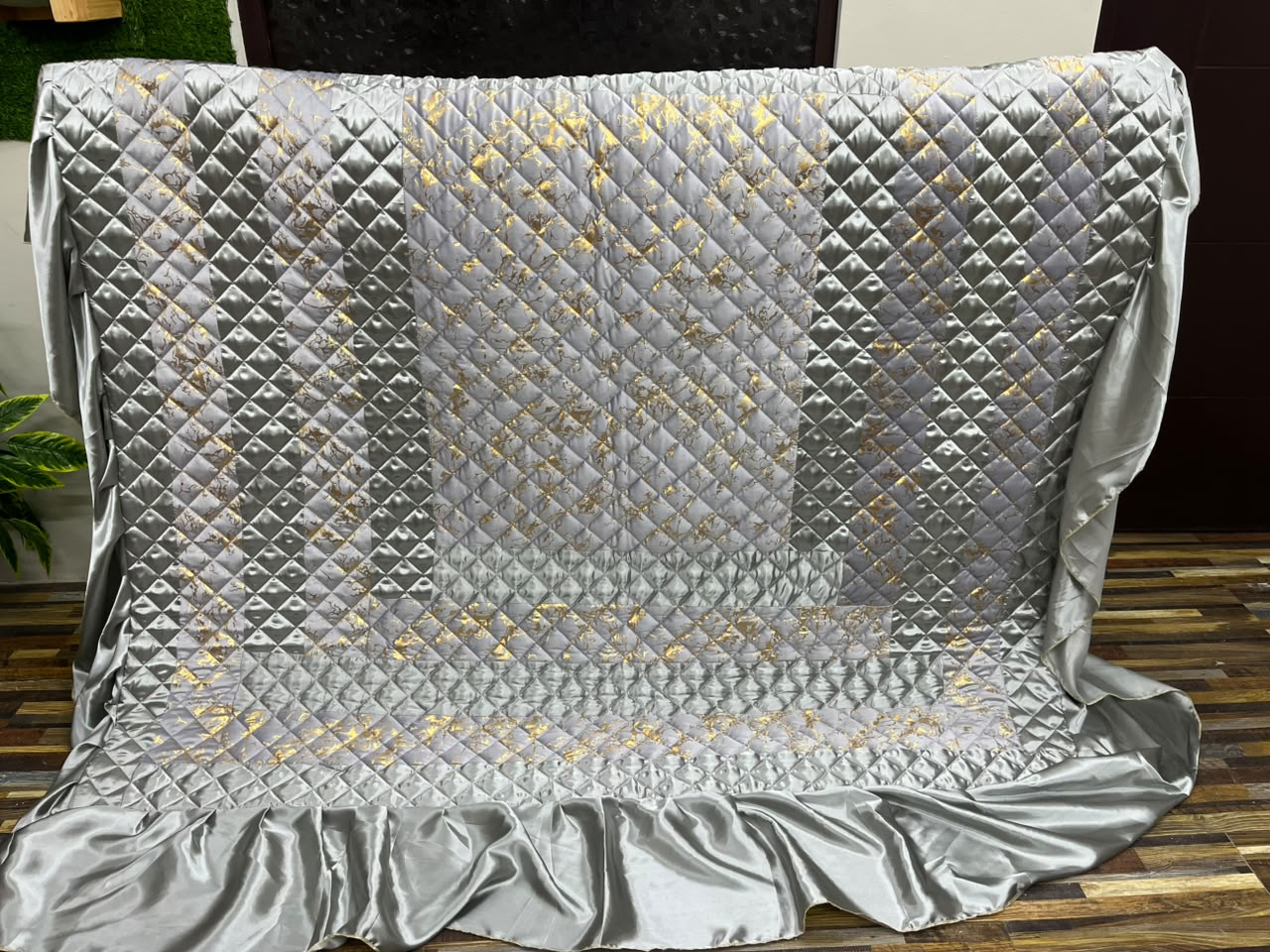 Elegant Silver Grey Velvet Bridal Bed Sheet Set | Premium Wedding Bedding with Designer Cushions