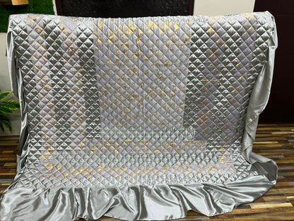 Elegant Silver Grey Velvet Bridal Bed Sheet Set | Premium Wedding Bedding with Designer Cushions