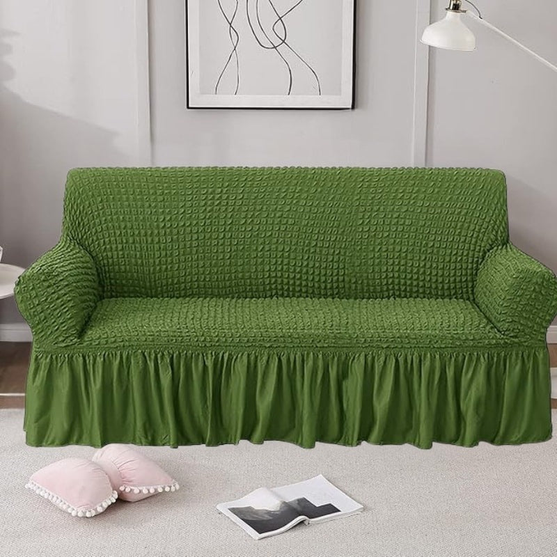 Premium Bubble Stretch Sofa Cover with Elegant Skirt | Washable Elastic Slipcover | 1, 2, 3 & 4 Seater Couch Protector