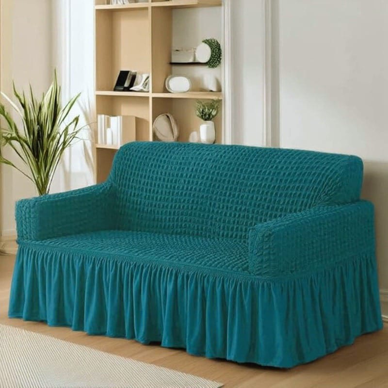 Premium Bubble Stretch Sofa Cover with Elegant Skirt | Washable Elastic Slipcover | 1, 2, 3 & 4 Seater Couch Protector