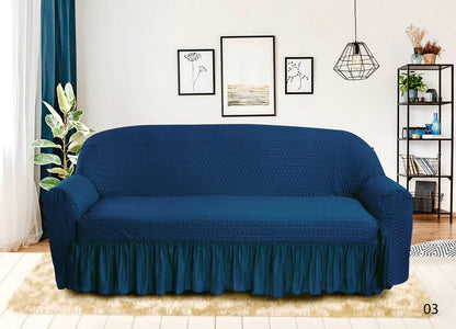 Premium Bubble Stretch Sofa Cover with Elegant Skirt | Washable Elastic Slipcover | 1, 2, 3 & 4 Seater Couch Protector