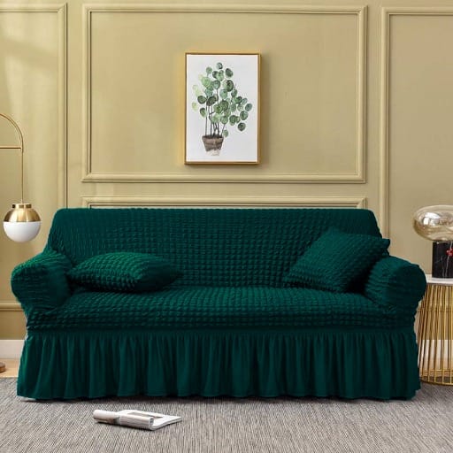 Premium Bubble Stretch Sofa Cover with Elegant Skirt | Washable Elastic Slipcover | 1, 2, 3 & 4 Seater Couch Protector