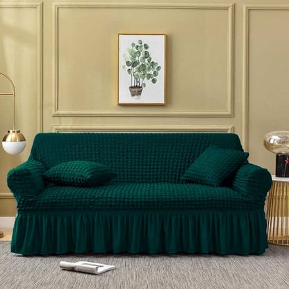 Premium Bubble Stretch Sofa Cover with Elegant Skirt | Washable Elastic Slipcover | 1, 2, 3 & 4 Seater Couch Protector