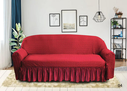 Premium Bubble Stretch Sofa Cover with Elegant Skirt | Washable Elastic Slipcover | 1, 2, 3 & 4 Seater Couch Protector