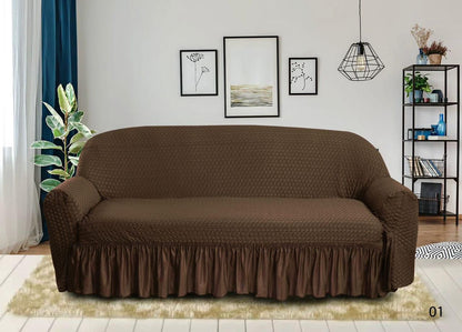 Premium Bubble Stretch Sofa Cover with Elegant Skirt | Washable Elastic Slipcover | 1, 2, 3 & 4 Seater Couch Protector