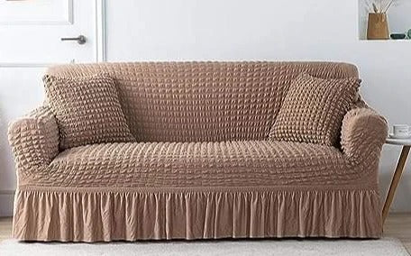 Premium Bubble Stretch Sofa Cover with Elegant Skirt | Washable Elastic Slipcover | 1, 2, 3 & 4 Seater Couch Protector