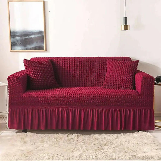 Premium Bubble Stretch Sofa Cover with Elegant Skirt | Washable Elastic Slipcover | 1, 2, 3 & 4 Seater Couch Protector
