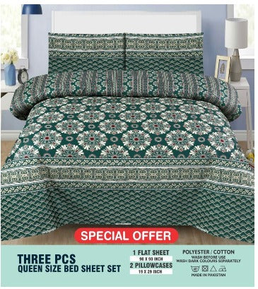 Bedsheet Set | Soft Printed Bedding | Olive Green Pattern