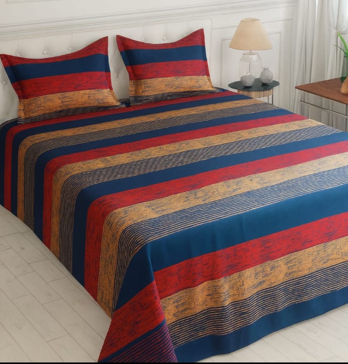 Bedsheet Set | Soft Printed Bedding | Navy Rust Stripes