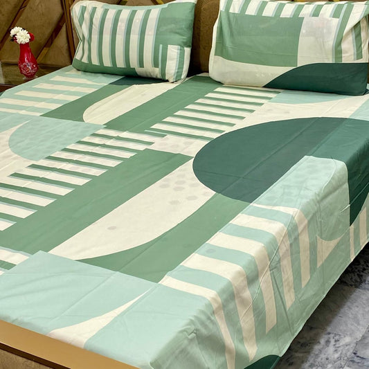 Bedsheet Set | Soft Printed Bedding | Sage Green Geometric