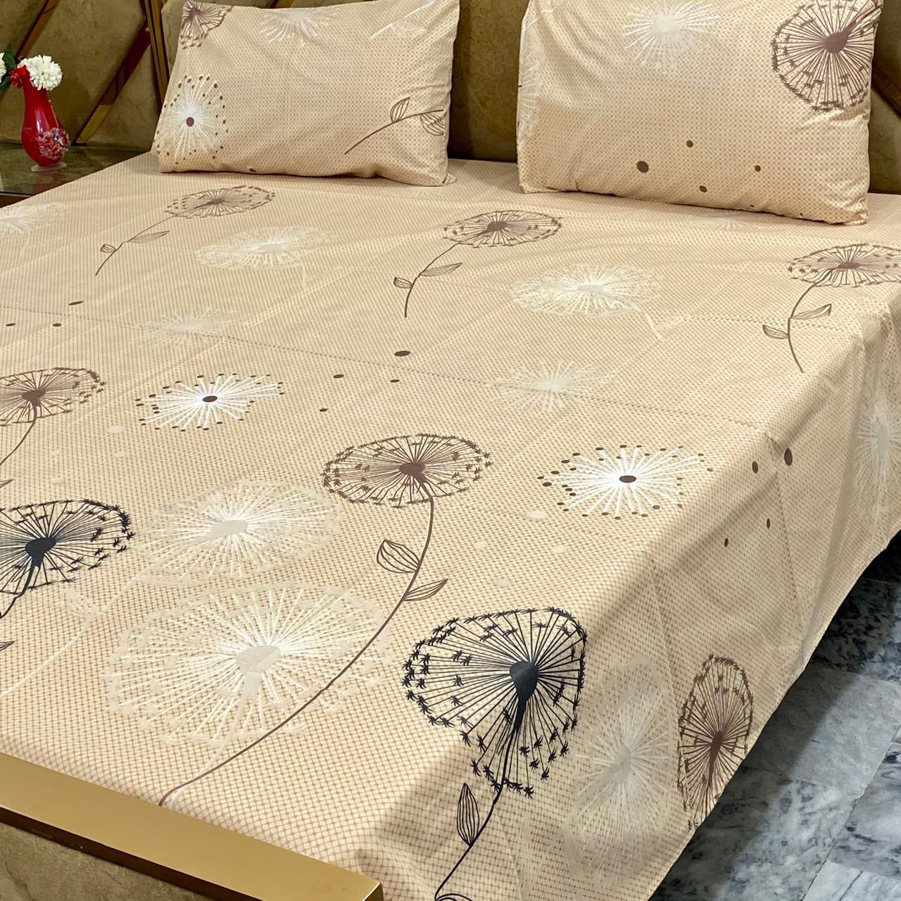 Bedsheet Set | Soft Printed Bedding | Beige Floral Sketch