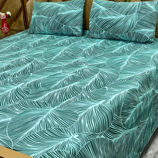 Bedsheet Set | Soft Printed Bedding | Teal Tropical Leaves