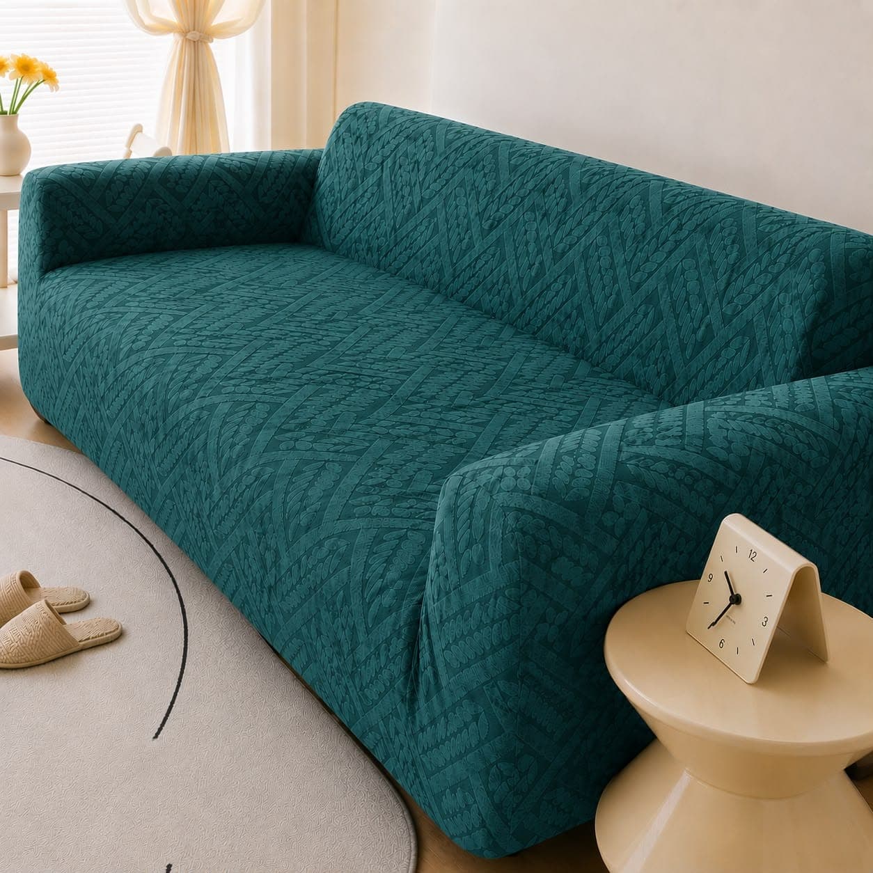 Custom 5 Seater & 7 Seater Stretch Sofa Cover – Teal Green Elastic Sofa Protector