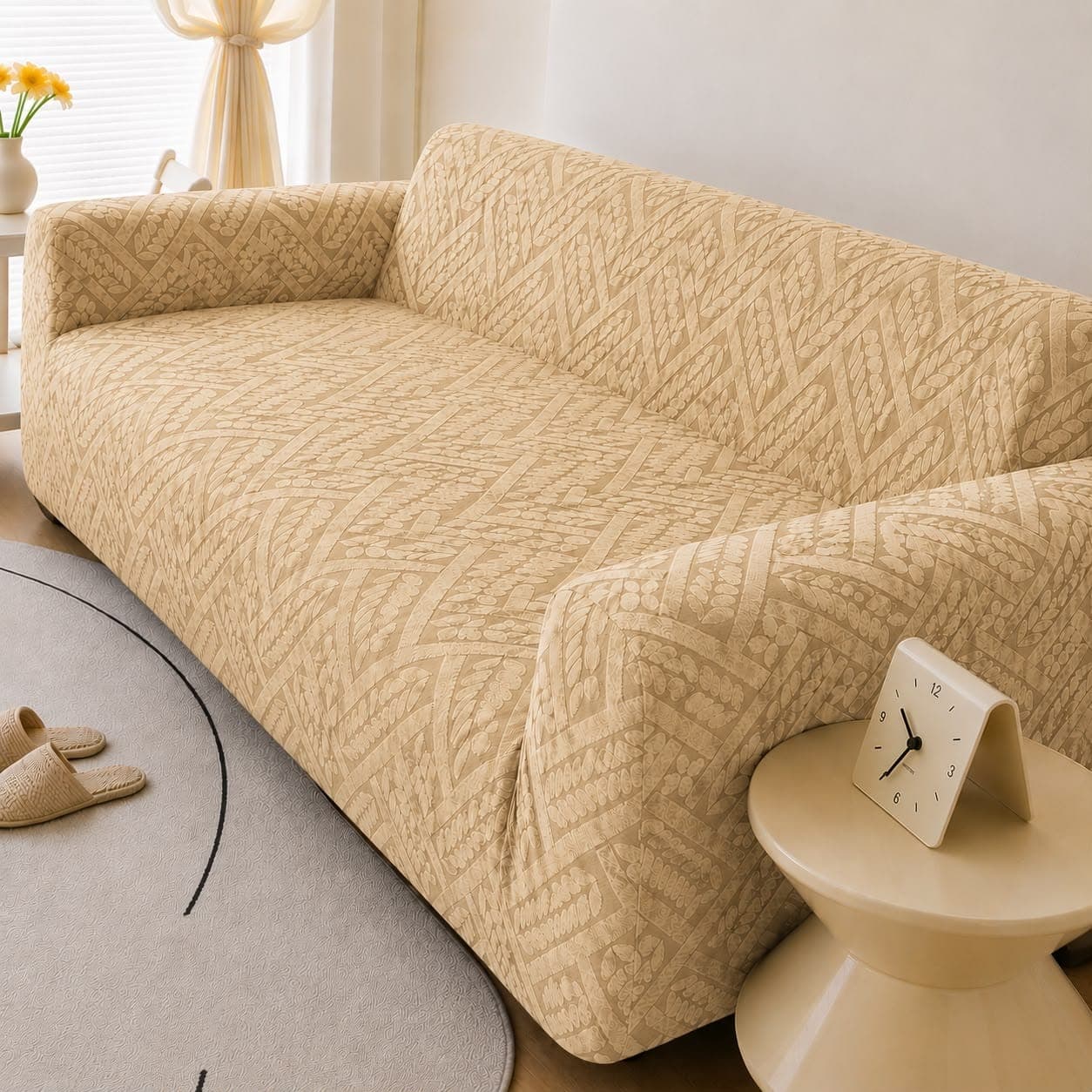Custom 5 Seater & 7 Seater Stretch Sofa Cover – Beige Elastic Sofa Protector
