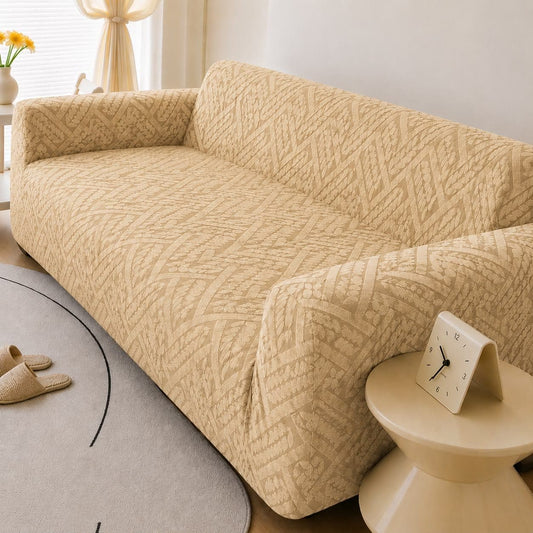 Custom 5 Seater & 7 Seater Stretch Sofa Cover – Beige Elastic Sofa Protector