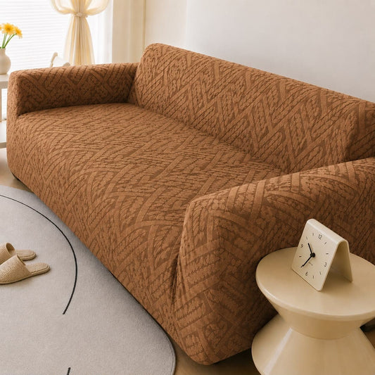Custom 5 Seater & 7 Seater Stretch Sofa Cover – Camel Brown Elastic Sofa Protector