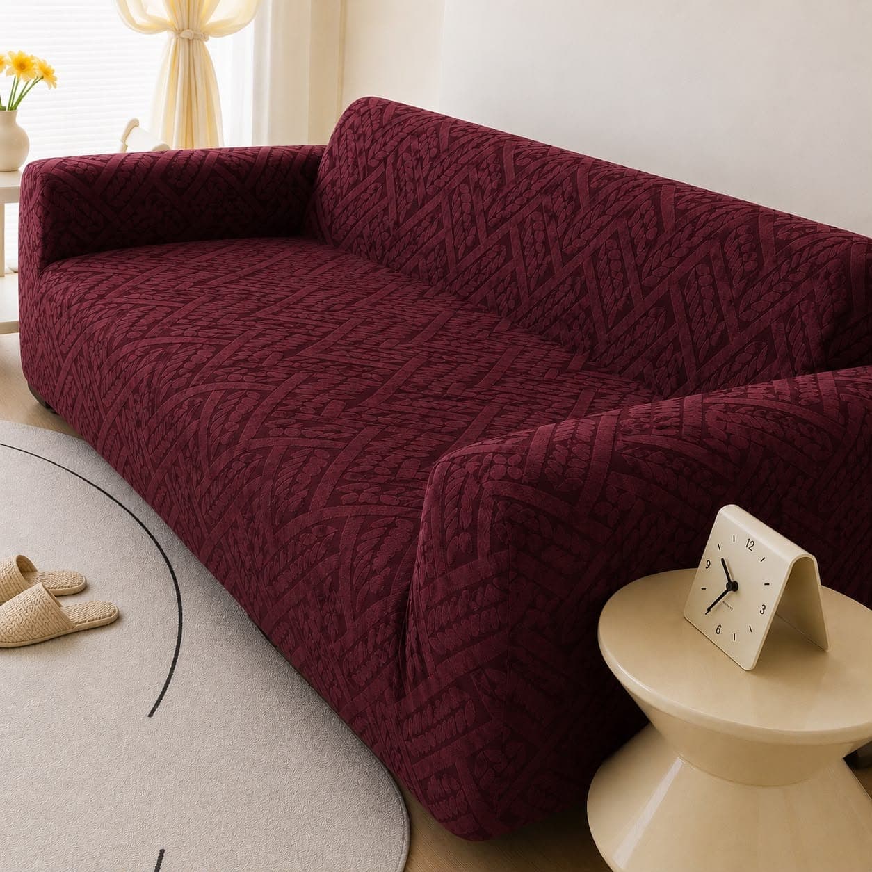 Custom 5 Seater & 7 Seater Stretch Sofa Cover – Wine Red Elastic Sofa Protector