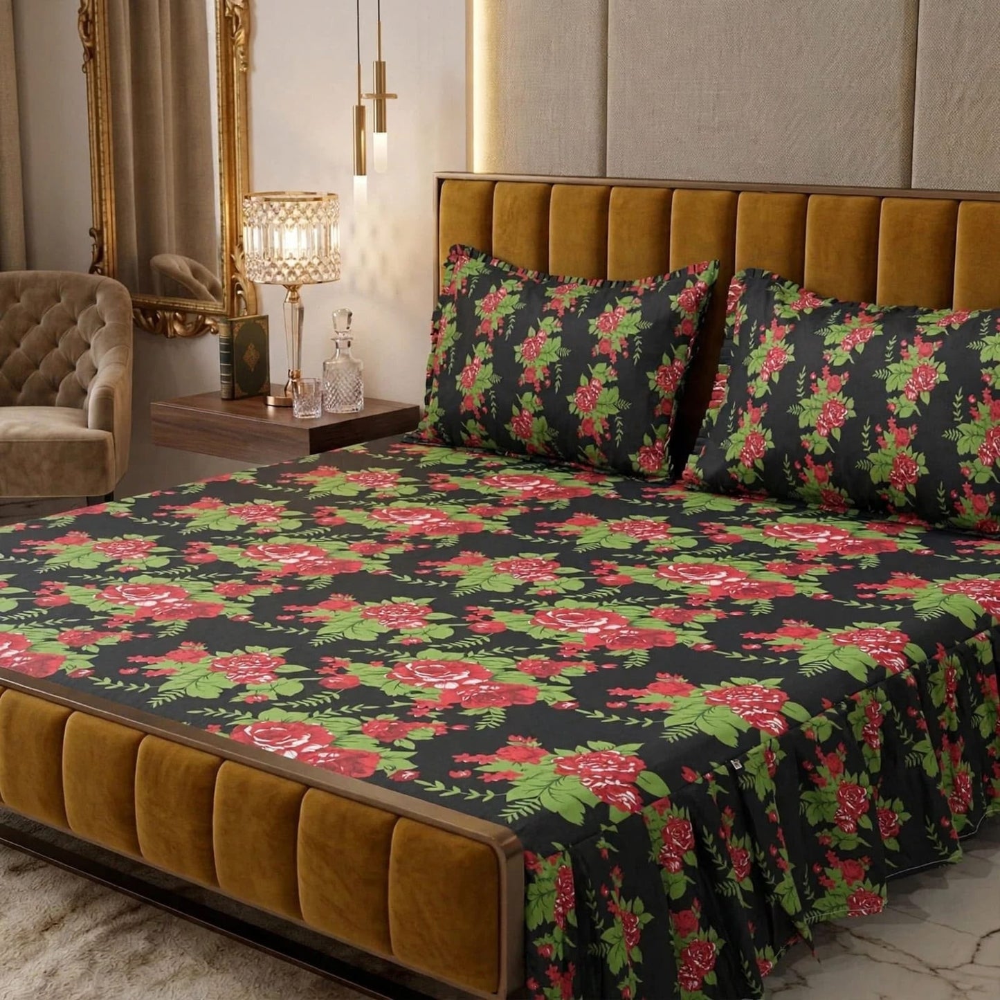Luxury Black Floral Bedsheet Set – Soft, Breathable & Premium Bedding