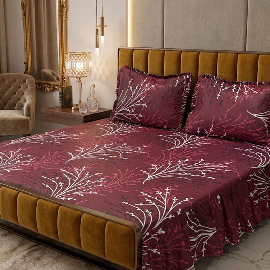 Luxury Maroon Floral Bedsheet Set – Soft, Breathable & Premium Bedding