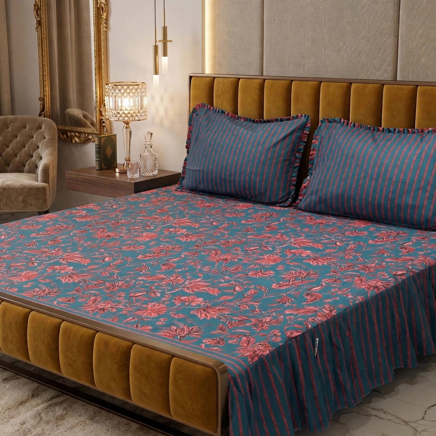 Luxury Blue Floral Bedsheet Set – Soft, Breathable & Premium Bedding