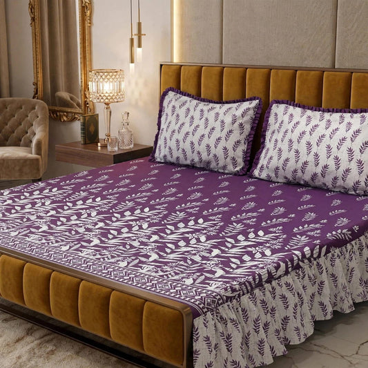 Luxury Purple Floral Bedsheet Set with 2 Pillow Covers