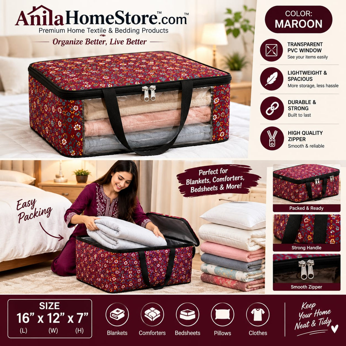 Multi-Purpose Travel & Storage Bag – Spacious Waterproof Organizer for Clothes, Blankets & Bedding