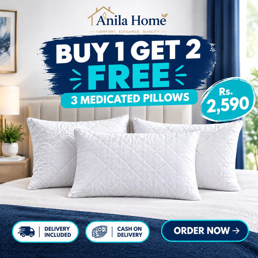 Buy 1 Get 2 Free — Medicated Hollow Polyester Pillows | 3 Pillows for Rs. 2,590 with Delivery Included